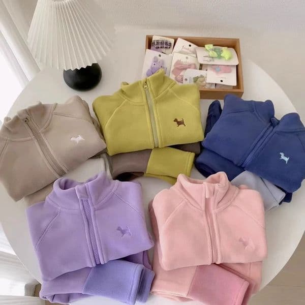 Clothing Sets Children's Polar Fleece Suit Zipper Tracksuit Set for Boy Girl Baby Clothes Cartoon Fall Winter Warm Sweatshirt Pants Sportwear 231207