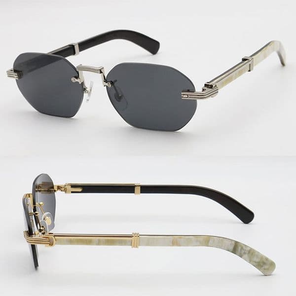 Luxury Rimless Mens Sunglasses Large Rectangle Designer Glasses 0377 Original Black and White Buffalo horn Sun Glasses Frames for Women lentes de sol Size 58-21-145MM