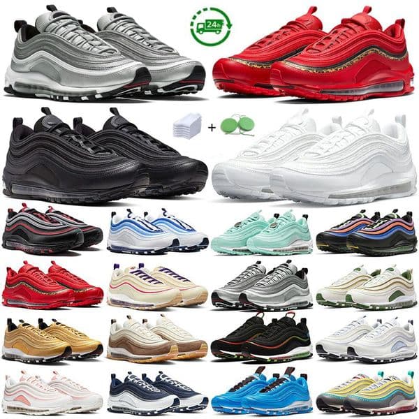 97 Men Women Running Shoes 97s Sneaker Triple Black White Silver Bleached Coral Iron Grey Metallic Gold Sail Sesame Bone Blueberry Mens Trainers Sports Sneakers