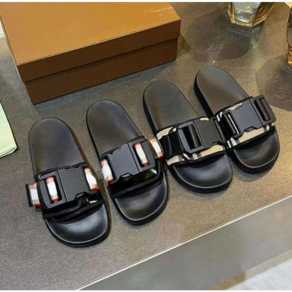 Designer Slippers Mens Slides Sandal Vintage Plaid Slipper Real Leather Sandal Women Shoes With Belt And Nice Box 501