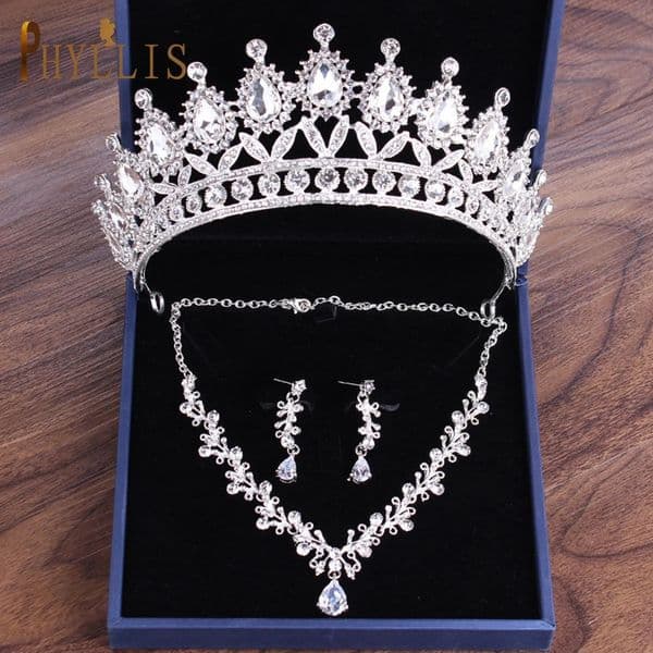 Chains A111 Wedding Tiaras and Crowns for Bride Headwear Earring Necklace Jewelry Set Bridal Headpiece Headband Queen Diadem 231219