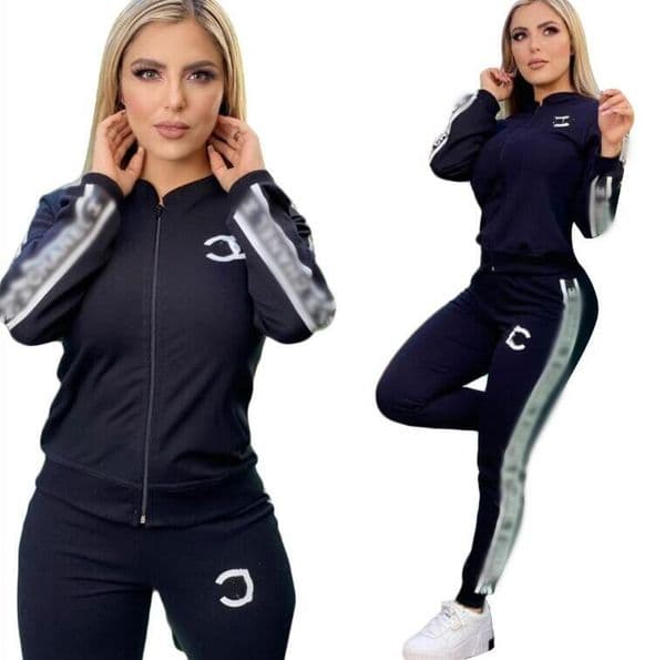 2024C spring Women's Tracksuits Luxury brand fashion Casual 2 Piece Set jacket + pants designer zipper cardigans printed black sports Suit set