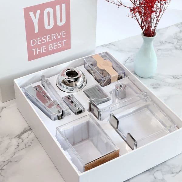 Acrylic Silver Office Supply Set For Desk Desktop Gift Accessories Organizer Supplies 231220