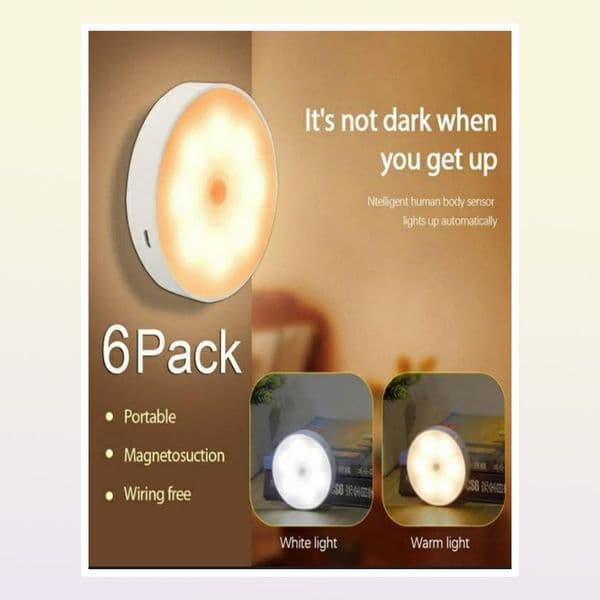 6 Beads USB Recharge Human Body Infrared Sensor Night Light LED with switch Cabinet Closet Wall Lamp for Bedroom Bedside Stair Toi