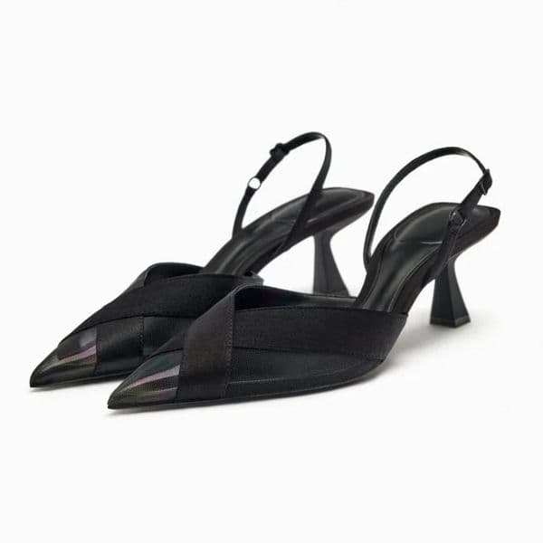 Dress Shoes TRAF 2023 Sexy Black Mesh Heeled Sandals For Women Summer Stiletto Temperament Retro Pumps Ladies Fashion Pointed Toe Slingback 231219