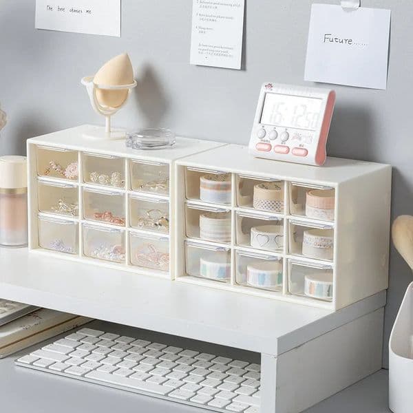 Kawaii 9 Grids ABS Drawer Desktop Organizer Multifunctional Cosmetics Makeup Office Desk Stationery Storage Box Holders 231220