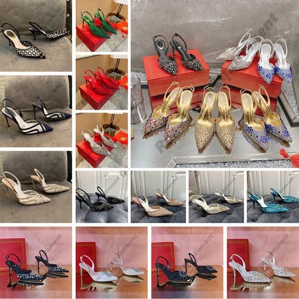 2024 VEGA CRYSTAL diamond SLING BACK Sandal snakelike bejeweled Sandals stiletto High heel RENE CAOVILLA Gold rhinestone dress shoes Silver soles women Pumps