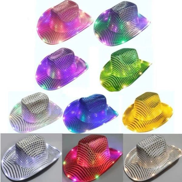 Party Space Cowgirl LED Hat Flashing Light Up Sequin Cowboy Hats Luminous Caps Halloween Costume WLY935 LL