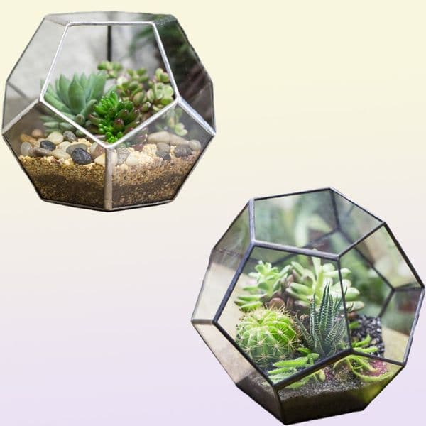 NCYP Modern Glass Terrarium Flower Pot Gold Geometric Terrarium Bonsai Flower Pots Plant Planter Desktop Display Flowerpot Y200723