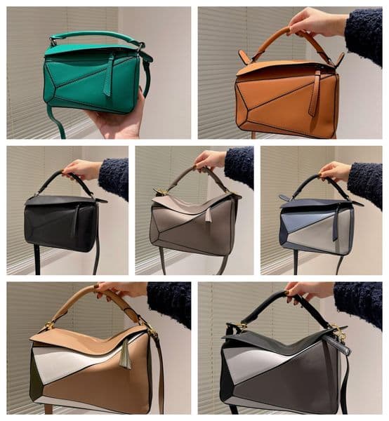 Shoulder Bag Luxury Designer Bag Leather Handbag Fashion Women's Jigsaw Hand Tote Bag Diagonal Geometric Square Contrast Color 3 Sizes