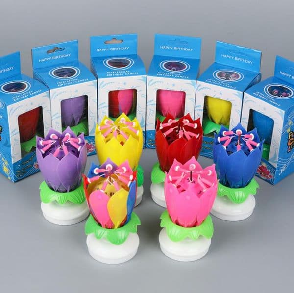 Musical Birthday Cake Candle Lotus Flower Floral Rotating candle Lotus Sparkling Flower Candles Cake Accessory Gift