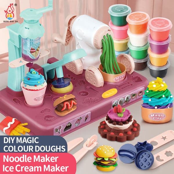 Clay Dough Modeling DIY Color Kid Pretend Play Kitchen Toys Set Cookware Education Cooking Food Ice Cream Noodles Colorful For girl gift 230705