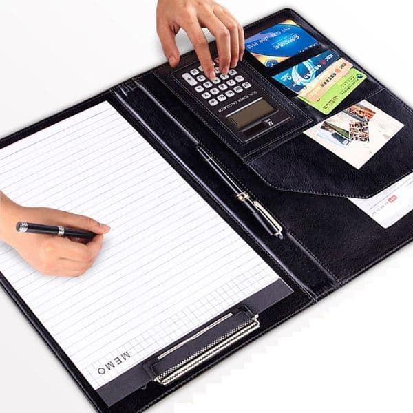 Filing Supplies A4 PU Leather Business Padfolio Organizer Case Vintage Binder Manager Document Pads Office File Folder with Calculator 230706