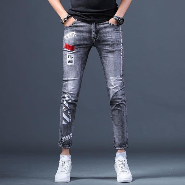 Men's Jeans High Quality Mens AnkleLength Prints Denim Pants Slimfit Sexy Casual Street Fashion Gray Pants; 230707