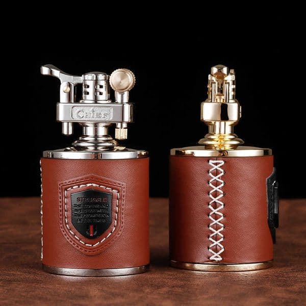 Creative Metal Belt Leather Kerosene Lighter Carving Grinding Wheel Desktop Decoration Men Smoking Collection Gift 2K72