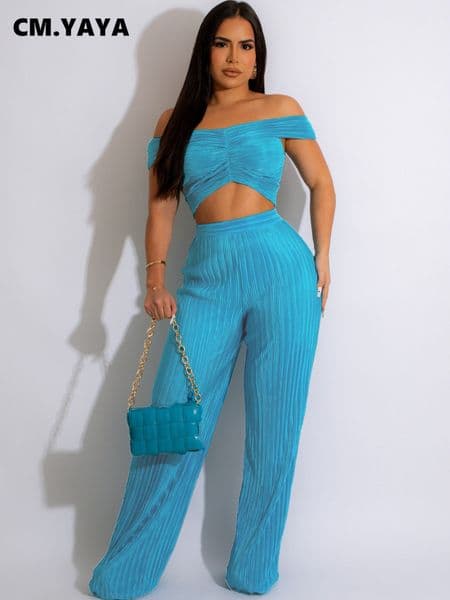 Women's Two Piece Pants CM.YAYAYA Women's Set Wrinkle Free Straight Trouser Top and Straight Trouser Set Double 2-Piece Set 230711