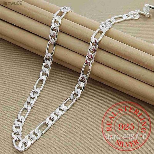 925 Sterling Silver 6mm8mm Chain Sideways Necklace Man Woman Senior Luxury Jewelry Statement Necklace L230704