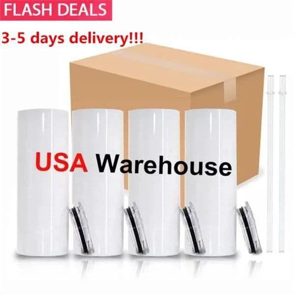 US CA Warehouse Blank Sublimation 20oz STRAIGHT Tumbler Cups Stainless Steel slim Insulated Tapered Beer Coffee Mug 717