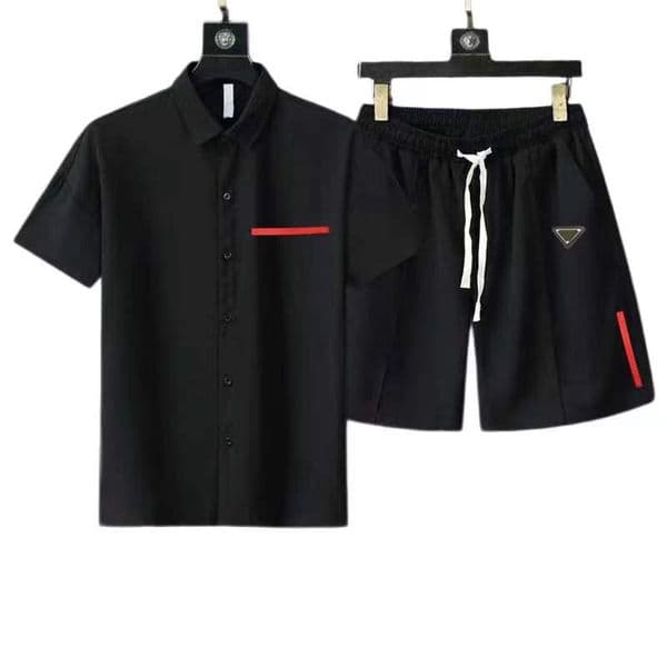 designer t suit mens short sleeved lapel casual shirts elastic waist red letter printing versatile sports shorts shirt man set