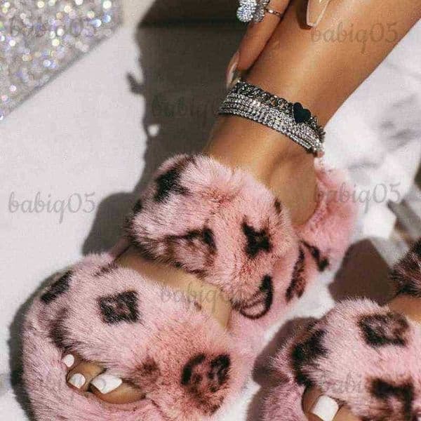 Slippers Winter Indoor Fur Slipper House Full Furry Soft Fluffy Plush Platform Flats Heel Non Slip Ladie babiq05
