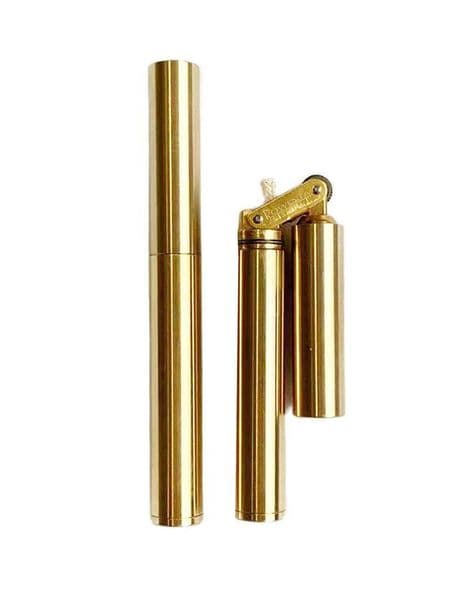 Retro Brass No Gasoline Lighter Cylindrical Mini Thin Nunchaku Lighter Silver Brass Color CYH1