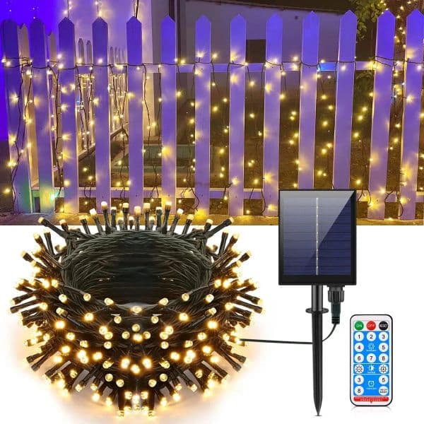 7m/12m/22m 8 Modes Indoor Outdoor Solar Garden Led String Fairy Light 100 200 LED Waterproof Garland Large Solar Panel Lamp Christmas Tree Decoration and Solar Battery
