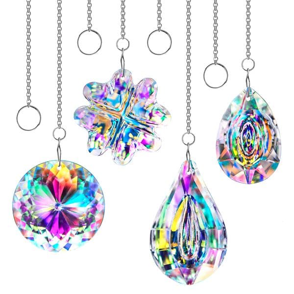Garden Decorations H D Pack of 4 Colorful Crystal Suncatchers Window Hanging Rainbow Maker Prisms Bedroom Ornament Home Garden Christmas Tree Decor 230721