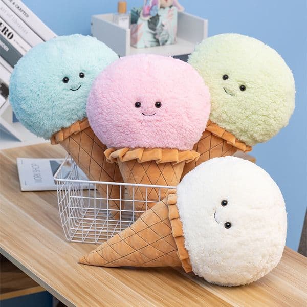 Pillows Cushions 46x28cm Colorful Ice Cream Cone Plushie Kawaii Emotional Summer Snack Plush Toy Food Peluche Decorate Prop Kids Present