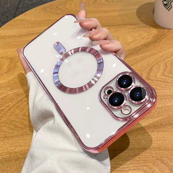 Luxury Magnetic Wireless Charging Case For Magsafe For iPhone 14 13 12 11 Pro Max Plus Transparent Plating Silicone Soft Cover