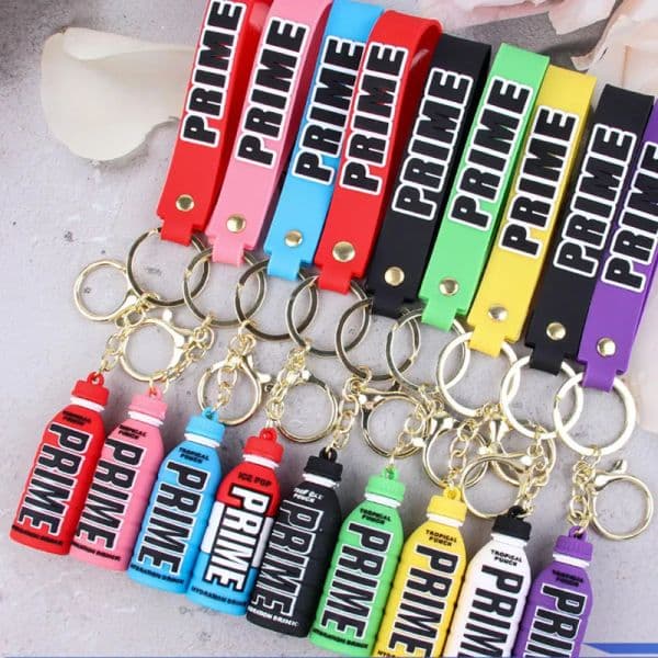 Keychains Lanyards Prime Drink Rubber Keychain Cute Bottle Key Chains Ornament Car Bag Pendant Keyring Z0033 LL