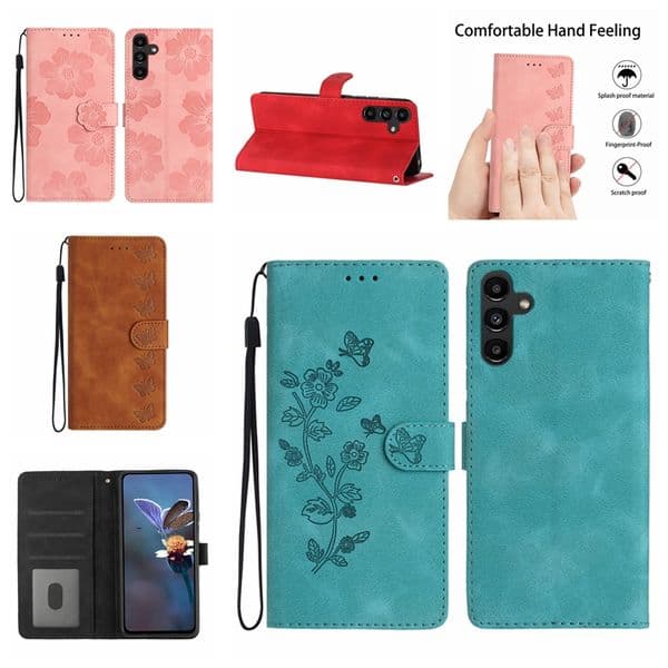 S26 Edge Pro Cases PU Leather Wallet For Samsung S25 FE S24 Ultra Plus A17 A07 F06 A56 A26 A36 A06 A16 Imprint Butterfly Flower ID Card Slot Holder Flip Cover