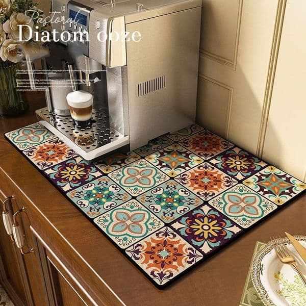 Carpet Diatom Mud Kitchen Drain Pad Bohemia Quickly Dry Coffee Bar Mat Dish Drying Mat Hide Stain Rubber Tableware Pad Easy To Clean 230731