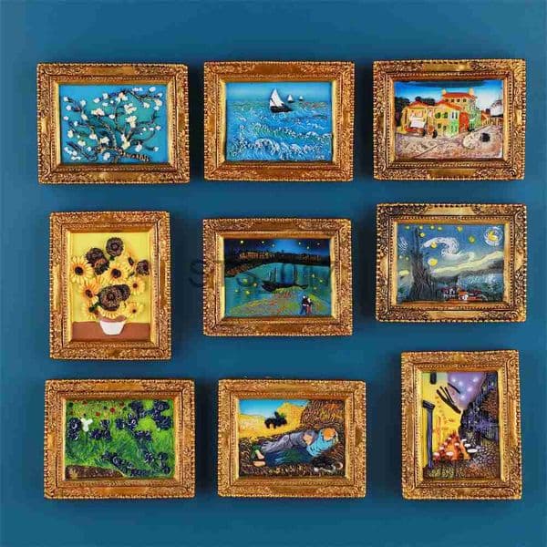 Fridge Magnets World Famous Painting Picture Frame 3d Fridge Magnets Starry Sky Sunflower Siesta Refrigerator Stickers Gifts Decorative Magnet x0731