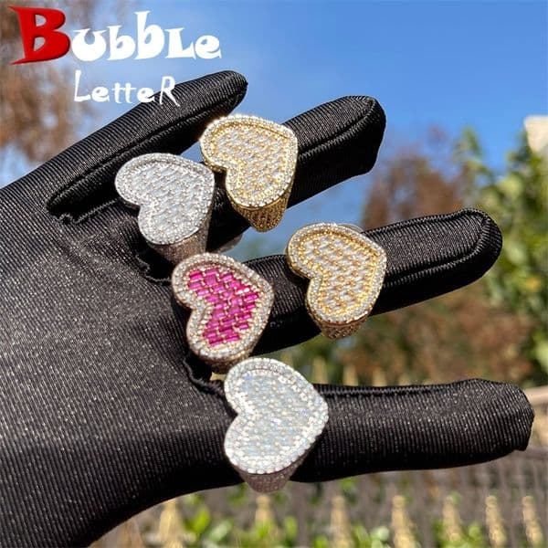 Wedding Rings Bubble Letter Baguette Heart Ring for Women Pink Stones Glossy Girls Rose Gold Plated Hip Hop Jewelry 231101