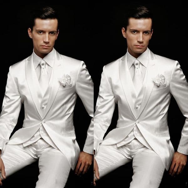 Two Pieces Wedding Tuxedos Men Suits Handsome Soft Satin Peaked Lapel Suit One Button Three Packets Customized Pockets Multi-scenario Coat Pants Spring