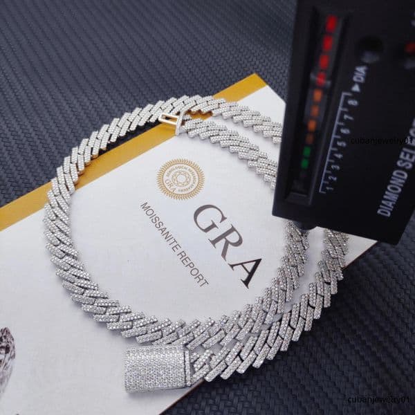 pass test 8-14mm wide GRA moissanite diamond 18k gold Sterling Silver cuban link chain for Men Hip Hop necklace