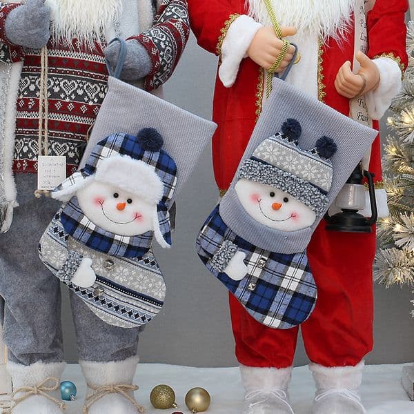 Christmas Decoration Knitted Blue Fabric Christmas Socks Three-dimensional Snowman Gift Bag