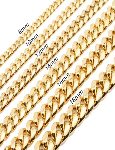 8mm10mm12mm14mm16mm Miami Cuban Link Chains Stainless Steel Mens 14K Gold Chains High Polished Punk Curb Necklaces Mens Jewelr