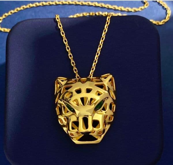 18K gold Plated Leopard Head Sweater Long Chain Necklaces for Women Designer Goldcolor Copper Necklace Jewelry panther With Green