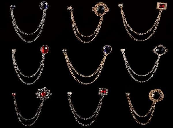 Pins Brooches Fashion Metal Rhinestones Men Suit Shirt Tassel Chain Lapel Pin And Brooch Jewelry Luxulry Clothing Accessories