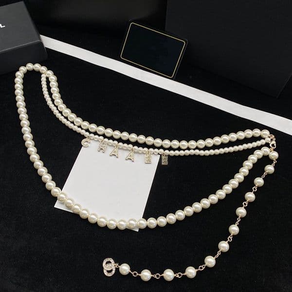 Fashion Womens Chain Belt Diamond Letter Pendant Waist chains Luxury Designer Belts pearl Belts CHarm Girdle Double Layer Waistband weote G5