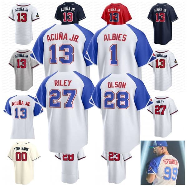 Ronald Acuna Jr. Jersey Austin Riley Matt Olson Ozzie Albies Michael Harris II Eddie Rosario Sean Murphy Spencer Strider Chipper Jones 2023 City Connect Baseball