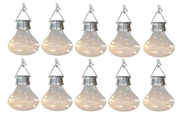 10X Solar Light Bulbs Outdoor Waterproof Garden Camping Hanging LED Light Lamp Bulb Globe Hanging Lights for Home Yard Christmas H