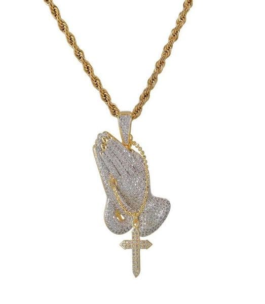Pendant Necklaces Iced Out Cubic Zircon Praying Hands With Charms Necklace Fashion Luxury Hip Hop Designer Jewelry