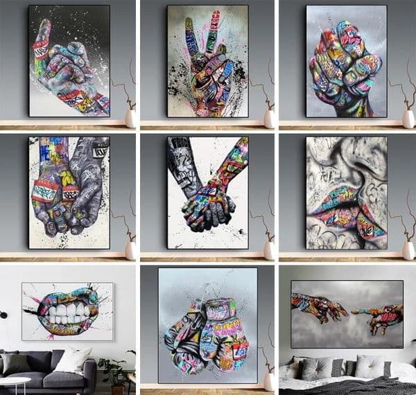 Classic Figure Painting Street Graffiti Art Lover Kissing Canvas Painting Posters and Prints Abstract Hand Wall Arts Picture for L