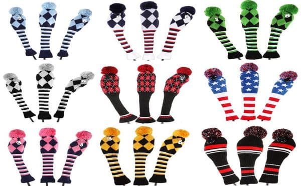 A Set 1 3 5 Pom Head Covers Knit Sock Golf Club Cover Headcovers