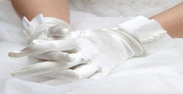 Iovry Satin Pearl Waist Length Bridal Gloves Full Finger Wedding Gloves Bridal Gloves Rhinestone Wedding Glove
