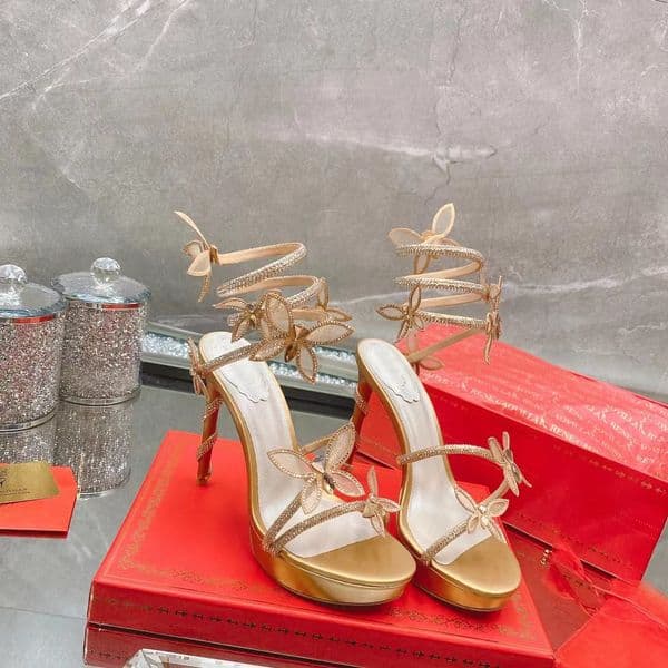 Sandals Fashion High Heels Designer Women Platform Dress Shoes 12.5CM Rhinestone Flower Decoration Snake Wrapped Factory Shoe