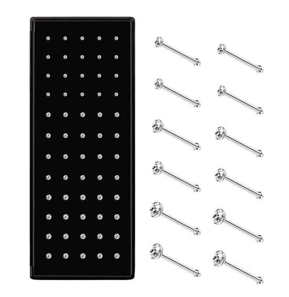 60pcs Stainless Steel Nose Studs Rings Piercing Pin Body Jewelry 15mm 2mm 25mm