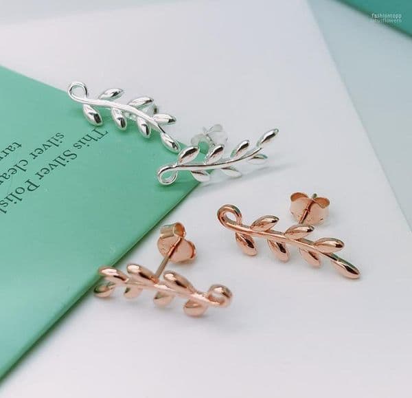 Stud Women Olive Branch Earrings Leaf S925 Silver Jewelry EarringsStud